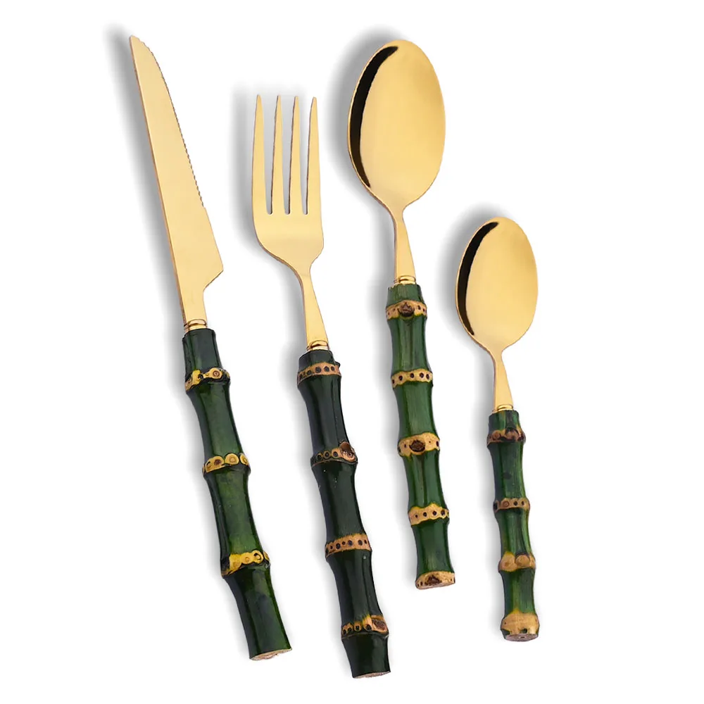 Bamboo Cutlery - 4-częściowy zestaw sztućców z naturalnym bambusowym